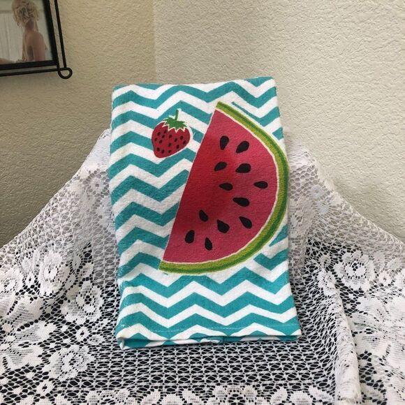 Watermelon/Strawberry Striped Kitchen Towel  - Picture 1 of 3